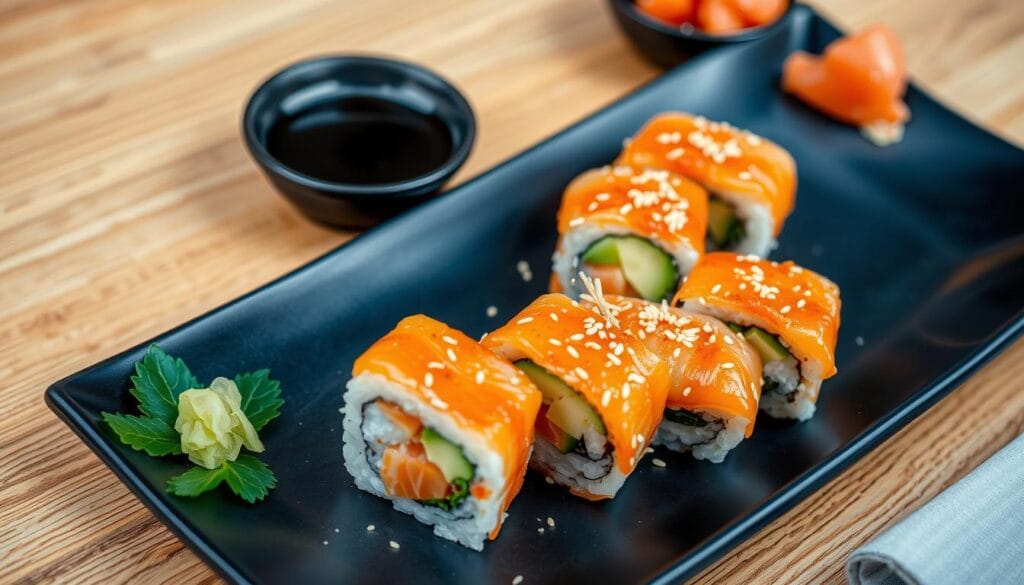 Spicy Salmon Sushi Rolls Spicy Salmon Sushi Rolls